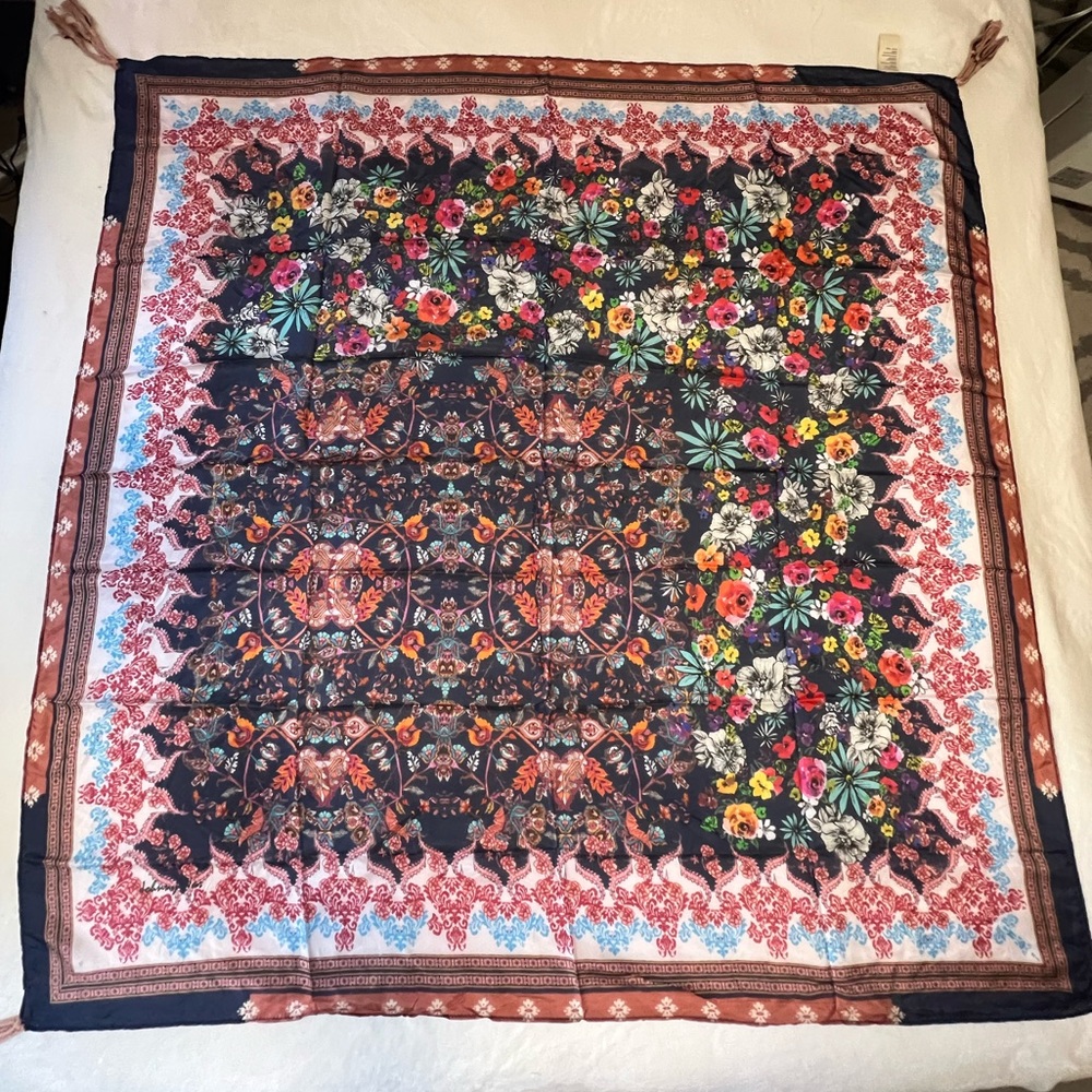 Johnny Was Silk SCARF NWT ! 12 Tassels!